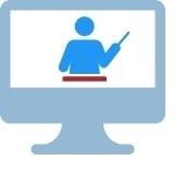 Self-represented litigant workshop clip art image of a computer monitor with a person holding a pointer.